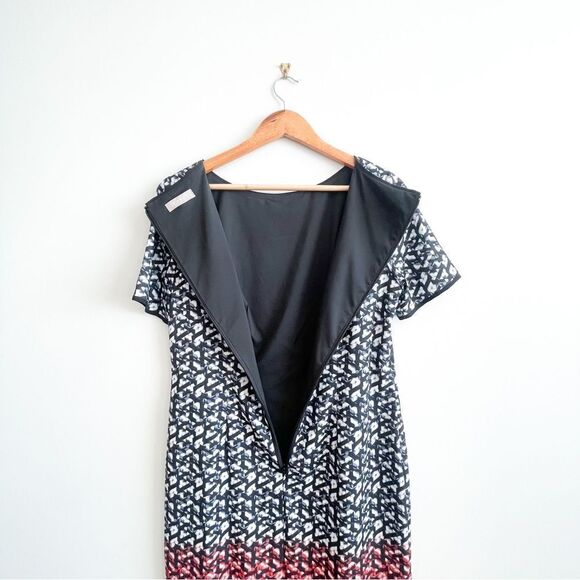 PLANET Shift Dress Black Grey White Red Border Pattern Rear Zip Lined Women's 8 - Picture 3 of 8